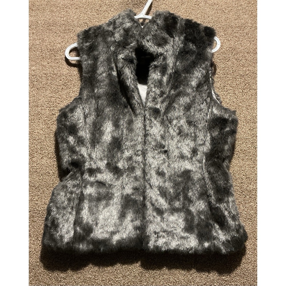 Banana Republic Faux Fur Vest Ash Silver Black‎ S Resort Luxe